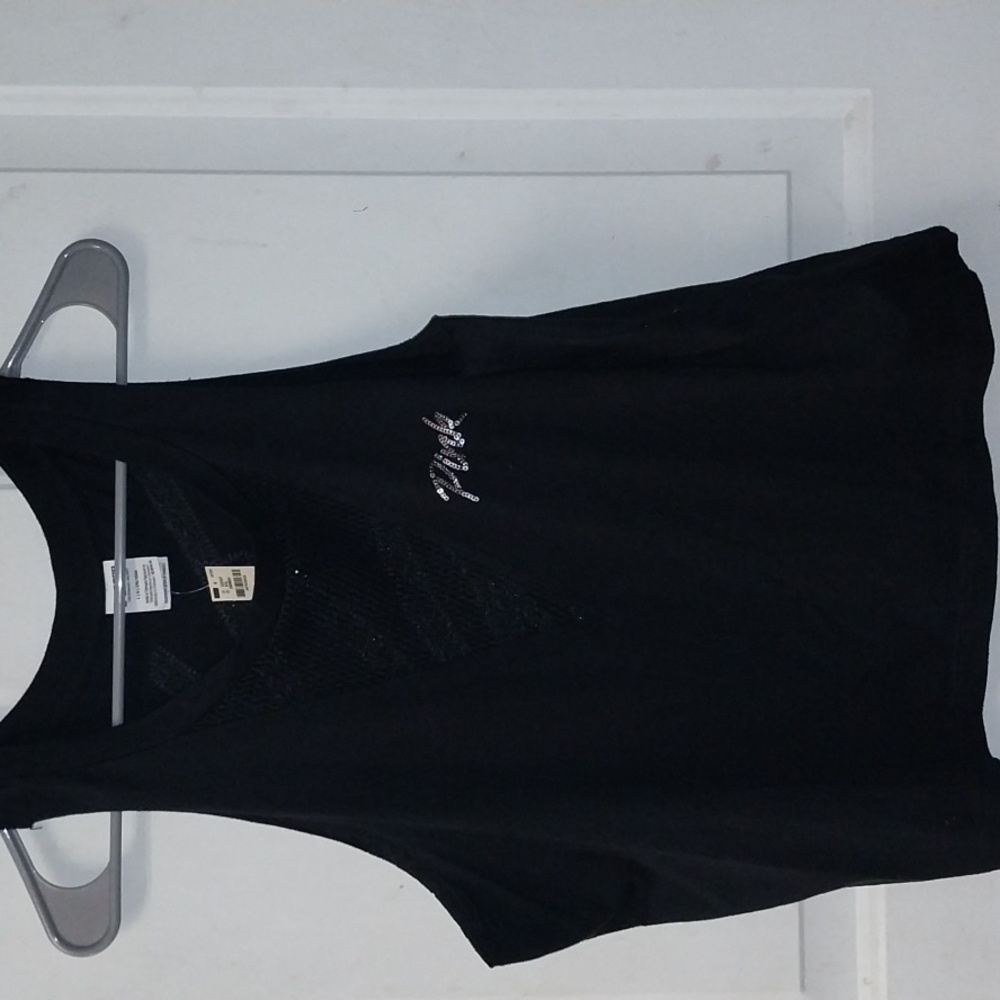 NWT Pink VS. Webbed Mesh Squined Logo Women's Large Tank Top Black.